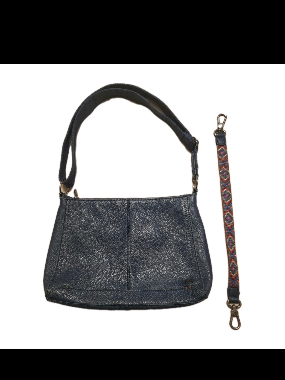 The Sak Camilla Navy Blue Pebbled Leather Convertible Crossbody Bag Purse
